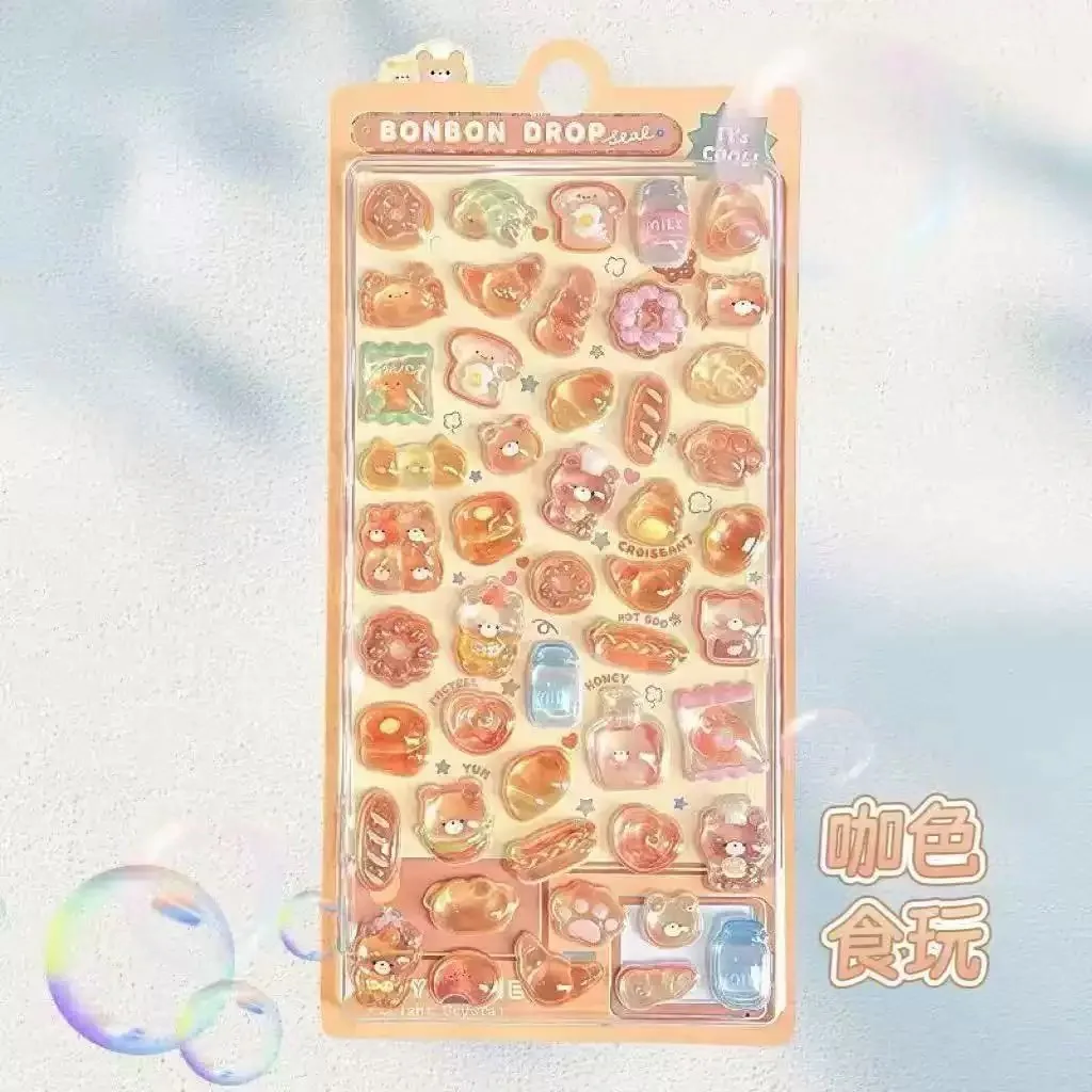 //Kawaii 3D Jelly Resin Stickers Cute Cartoon Sparkle Transparent Decals for Scrapbooking Phone Case Laptop DIY Decor..