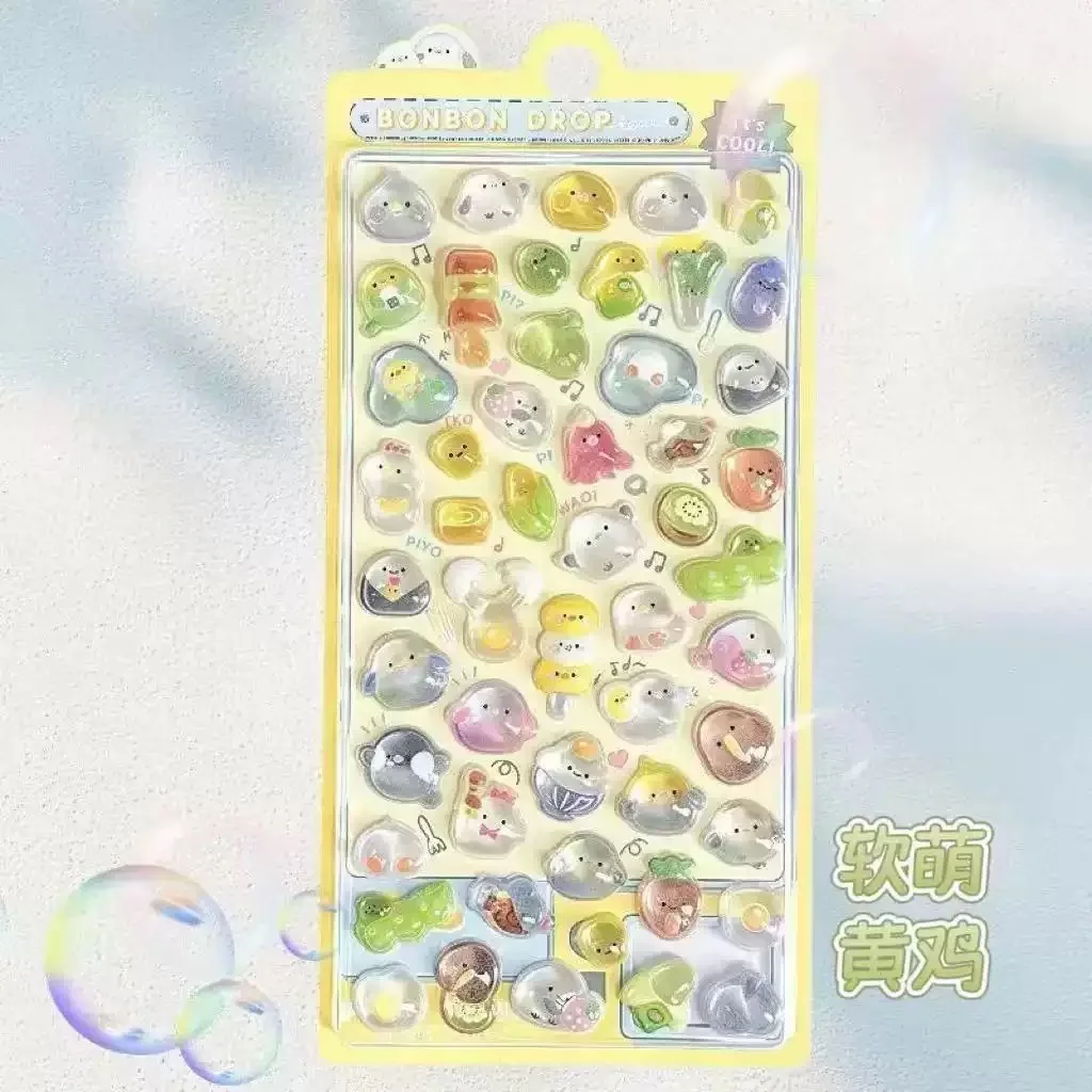 //Kawaii 3D Jelly Resin Stickers Cute Cartoon Sparkle Transparent Decals for Scrapbooking Phone Case Laptop DIY Decor..