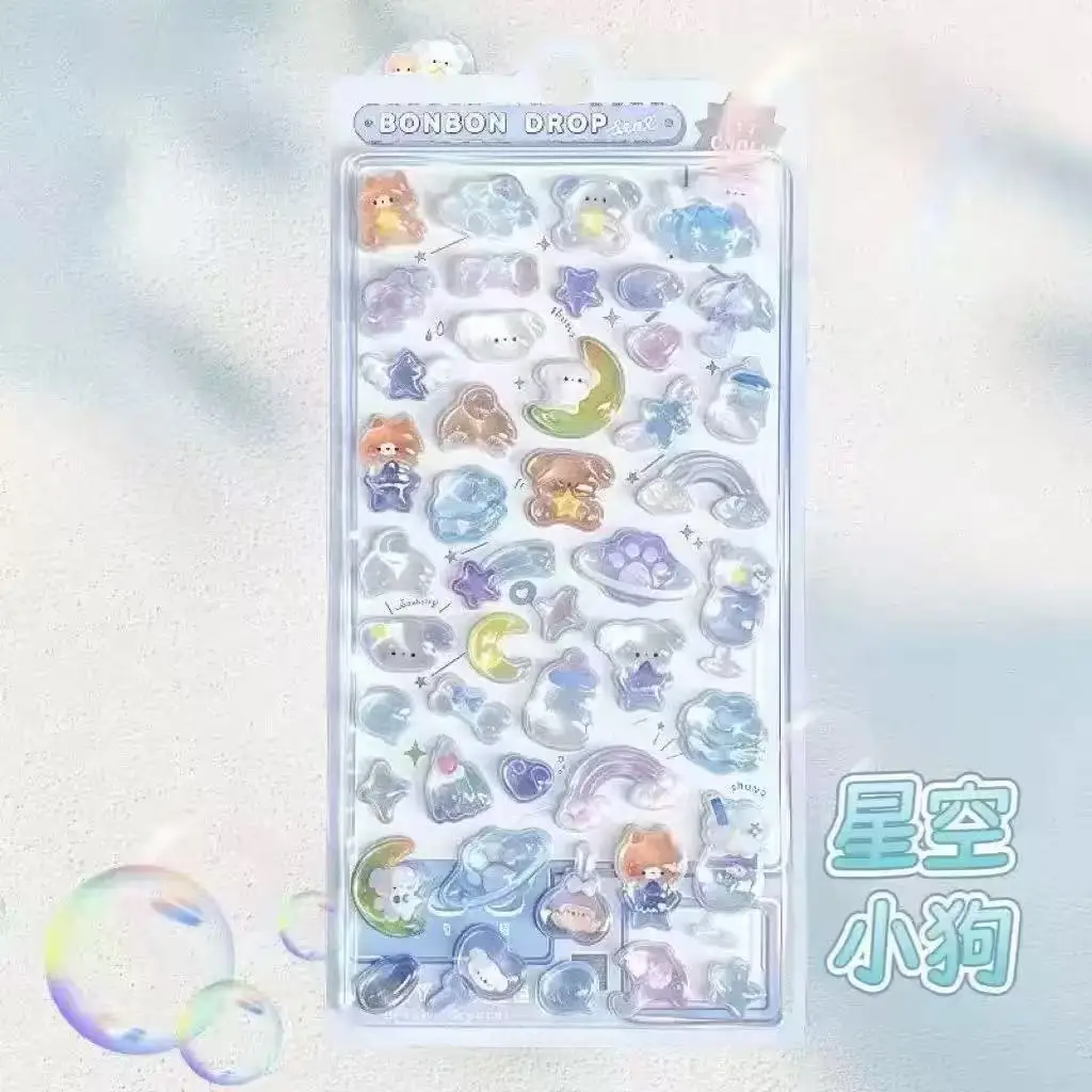 //Kawaii 3D Jelly Resin Stickers Cute Cartoon Sparkle Transparent Decals for Scrapbooking Phone Case Laptop DIY Decor..