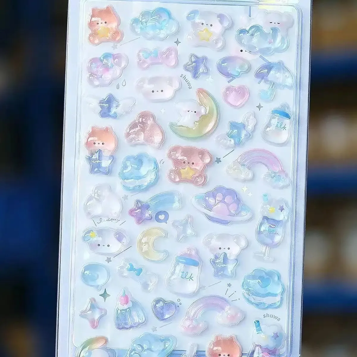 //Kawaii 3D Jelly Resin Stickers Cute Cartoon Sparkle Transparent Decals for Scrapbooking Phone Case Laptop DIY Decor..