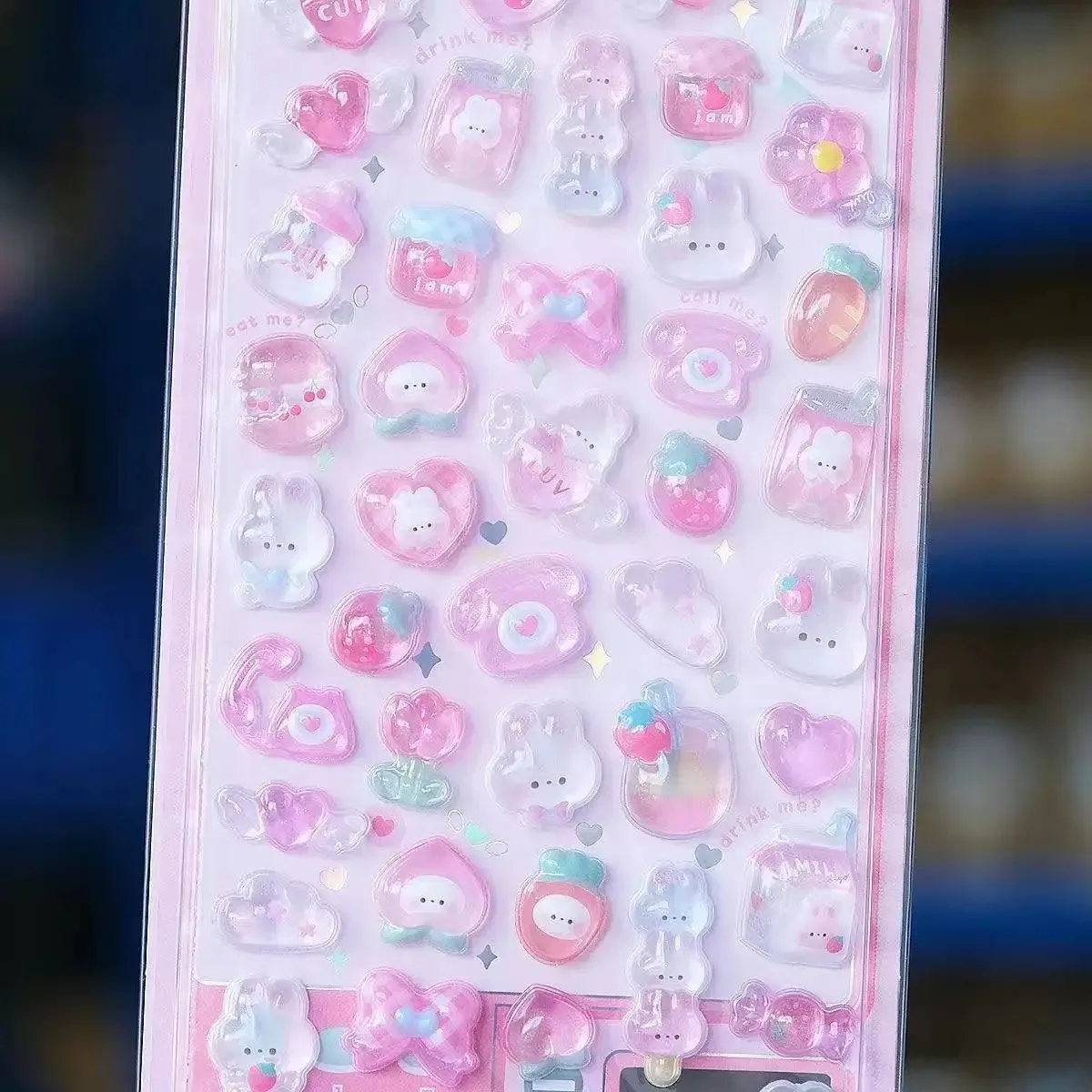 //Kawaii 3D Jelly Resin Stickers Cute Cartoon Sparkle Transparent Decals for Scrapbooking Phone Case Laptop DIY Decor..