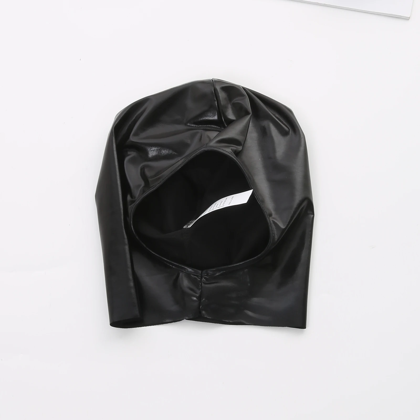 Faux Leather Head Cover Hood Face Mask Men Sexy Cap Gothic Blindfold Open Mouth Wet-look Cosplay Role Play Halloween Club Wear
