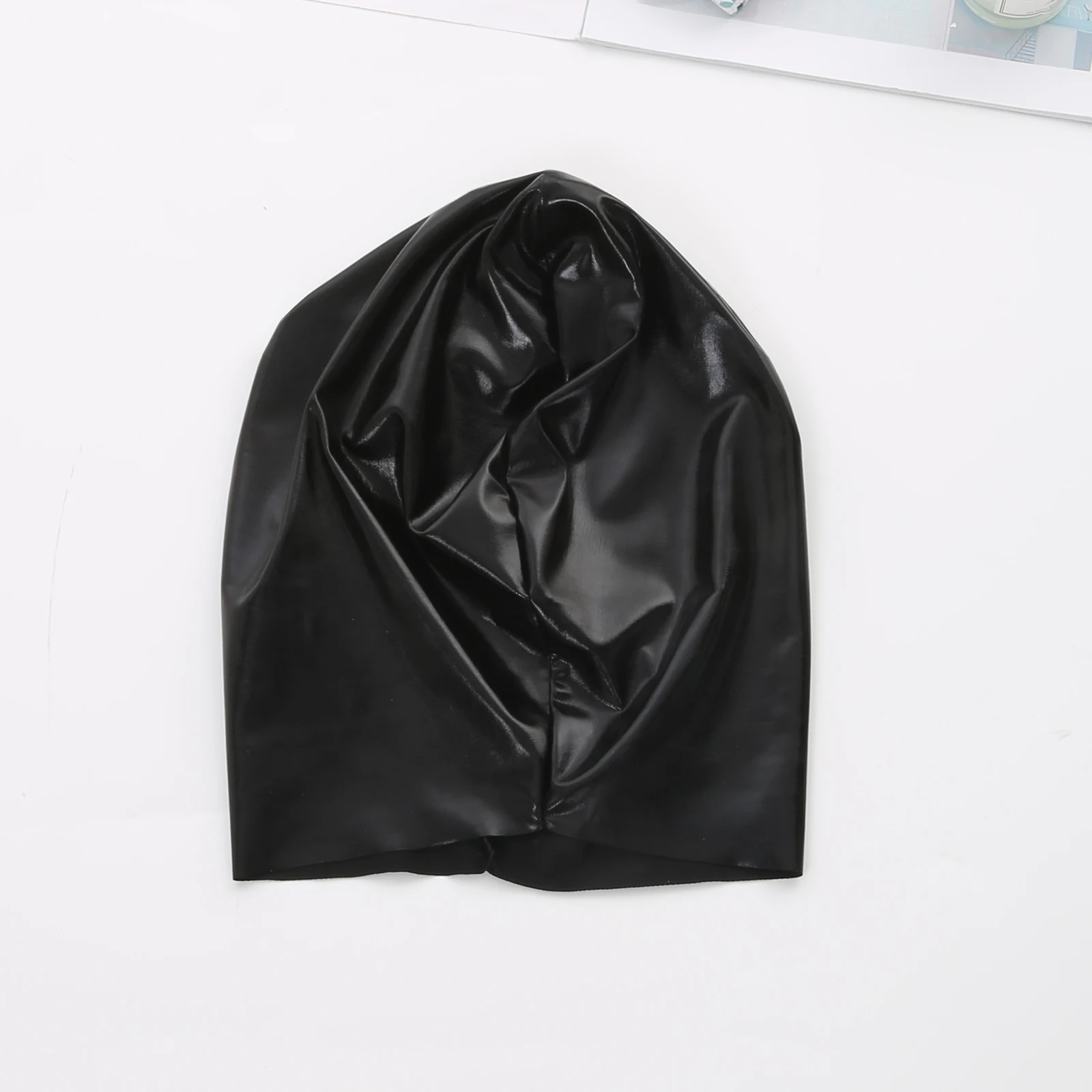 Faux Leather Head Cover Hood Face Mask Men Sexy Cap Gothic Blindfold Open Mouth Wet-look Cosplay Role Play Halloween Club Wear