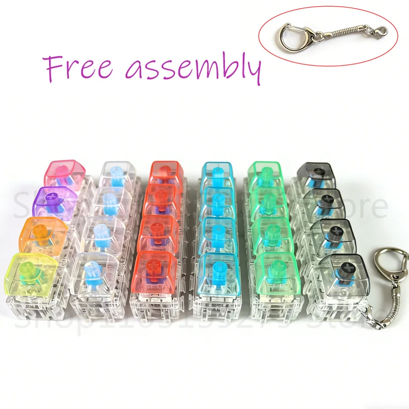 /LED free assembly keyboard keychain Fidget toy crystal clicker sensory toy stress relief keyboard keychain adult children's toy