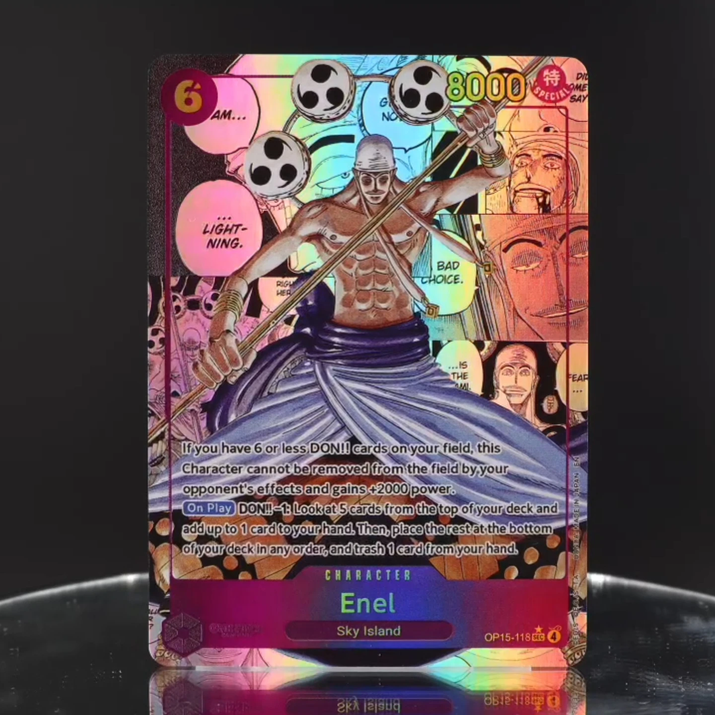 One Piece TCG OPCG English OP15-118 Enel Manga OP15 Deck 6 Cost Purple Enel Textured Foil Embossed Card Anime Collectible Cards