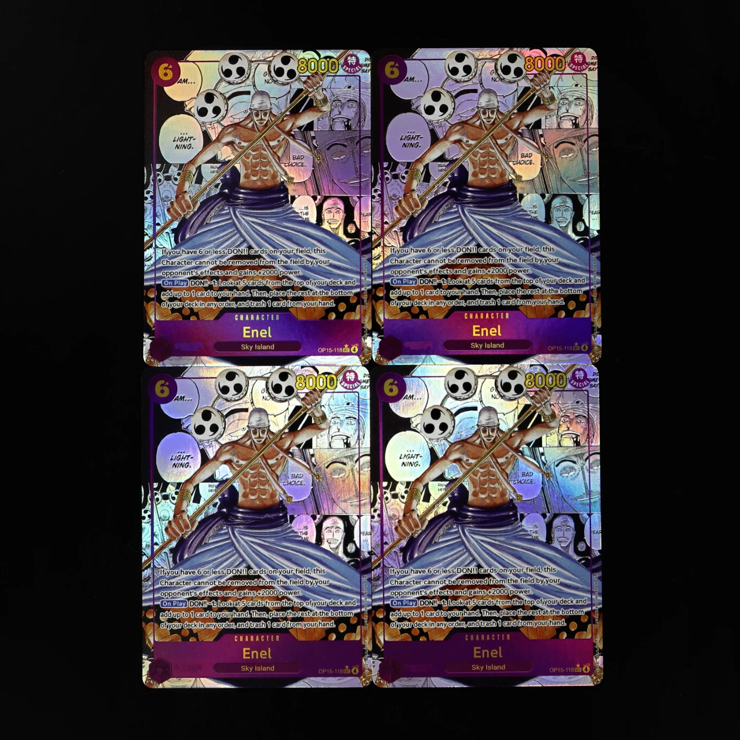 One Piece TCG OPCG English OP15-118 Enel Manga OP15 Deck 6 Cost Purple Enel Textured Foil Embossed Card Anime Collectible Cards
