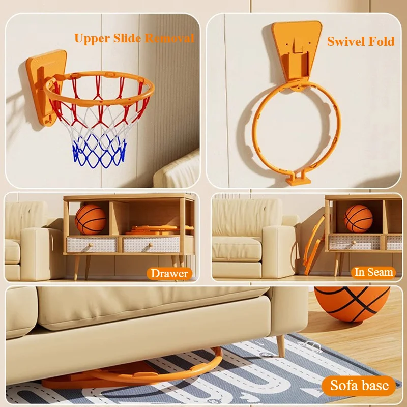 Indoor Foldable Wall Mounted Basketball Hoop Household Mute Ball Children Basketball Training Equipment