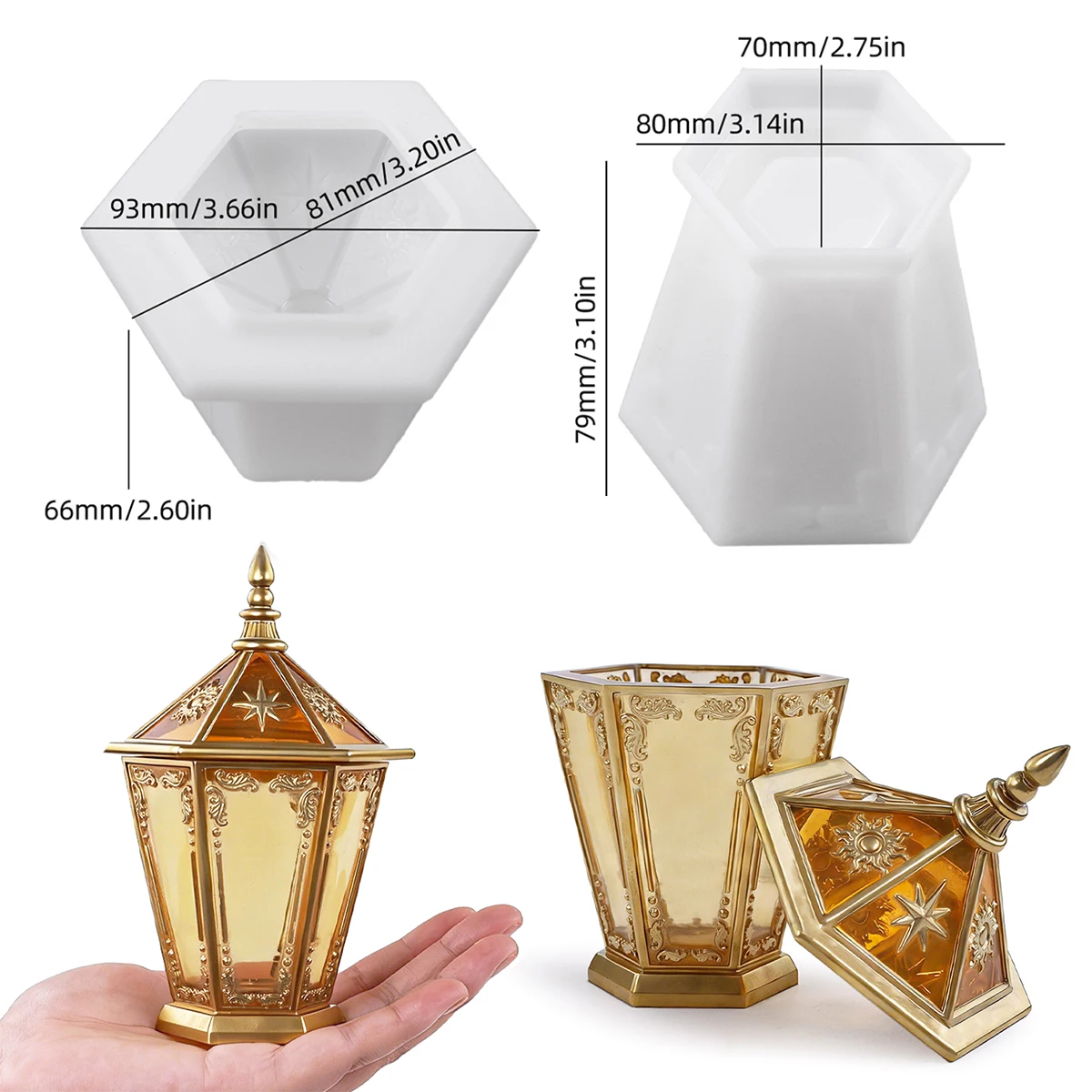 DIY Lighthouse Silicone Mold with Lid Crystal Epoxy Resin Star Moon Hexagon Crystal Cluster Mirror Storage Box Mold Home Decor