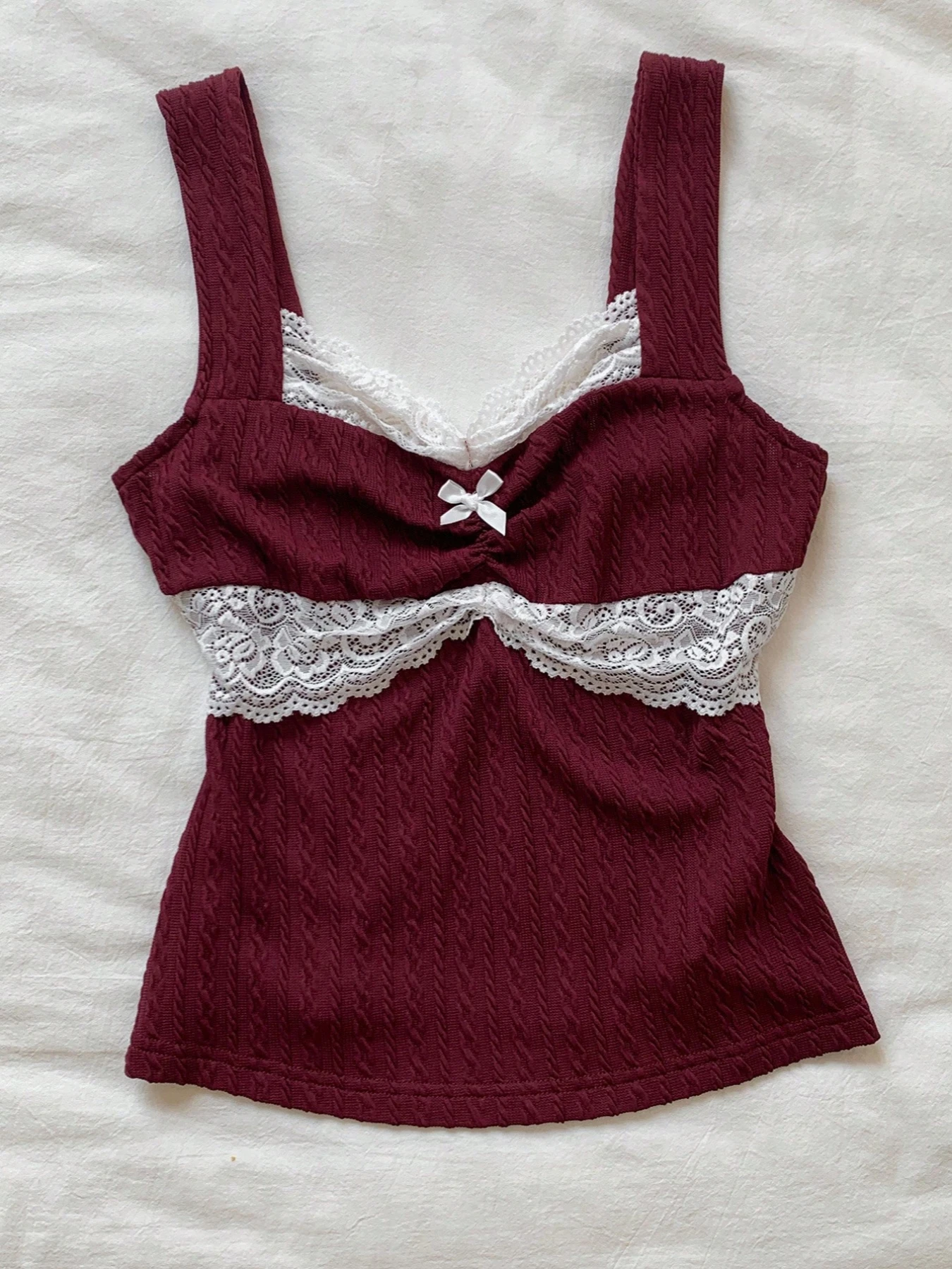 Y2K Summer Fashion New Lace Splicing Bow Decoration Pure Desire Women's Tank Top