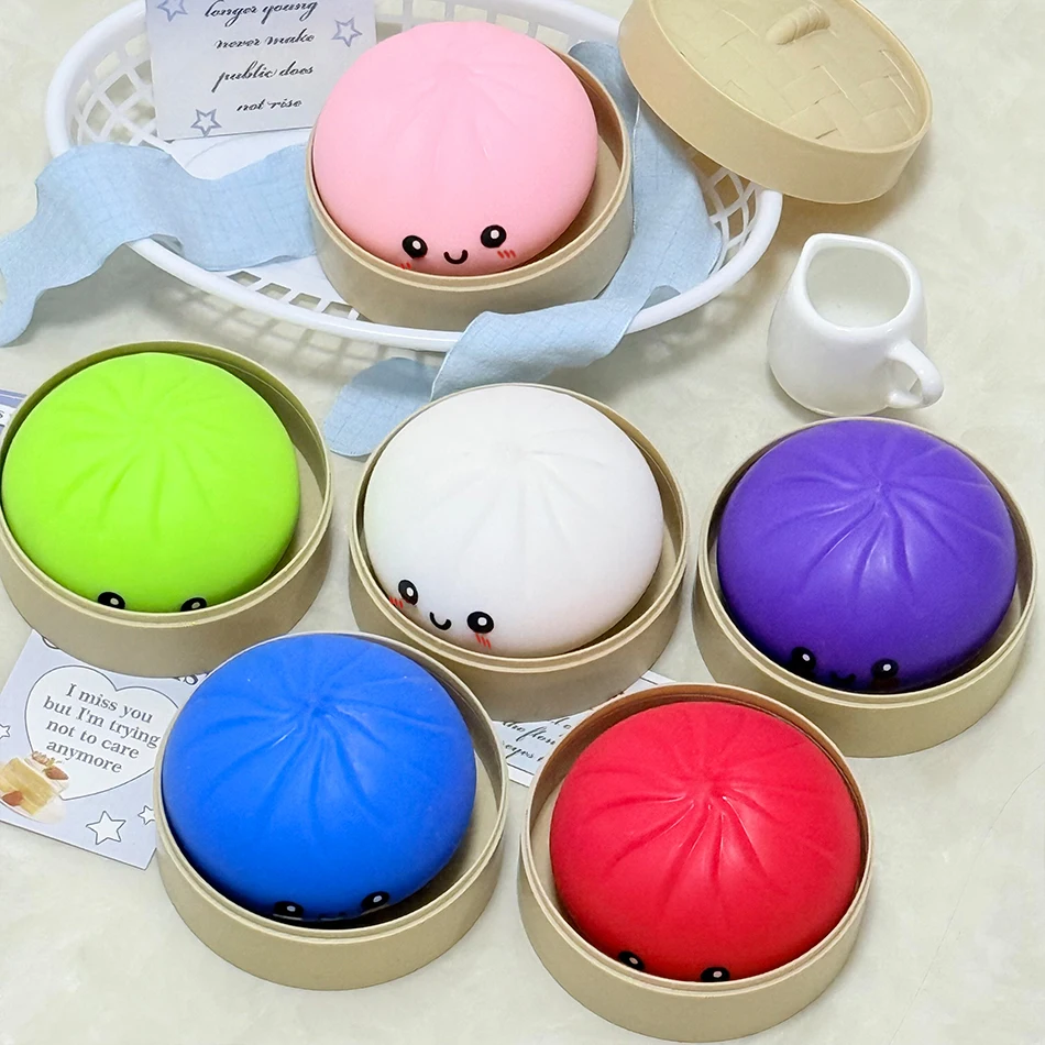 11 Styles Realistic Giant Dumpling Squeeze Toy With Bamboo Steamer Soft Dough Ball Decompression Fidget Toy Funny Creative Gift