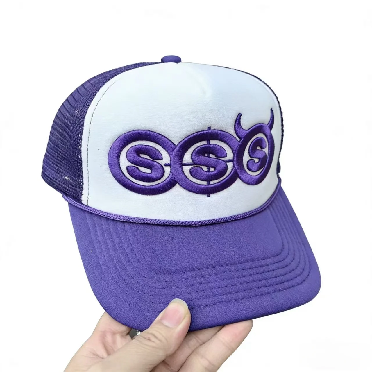 SSS Devil Horn Summer Travel Peaked Baseball Cap Men's Embroidery Hip-Hop Cap Style Sun Visor Adjustable Trucker Mesh Cap