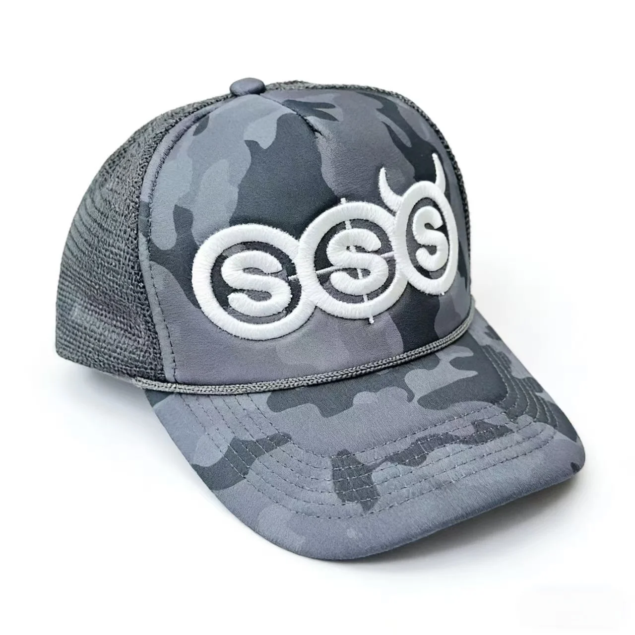 SSS Devil Horn Summer Travel Peaked Baseball Cap Men's Embroidery Hip-Hop Cap Style Sun Visor Adjustable Trucker Mesh Cap