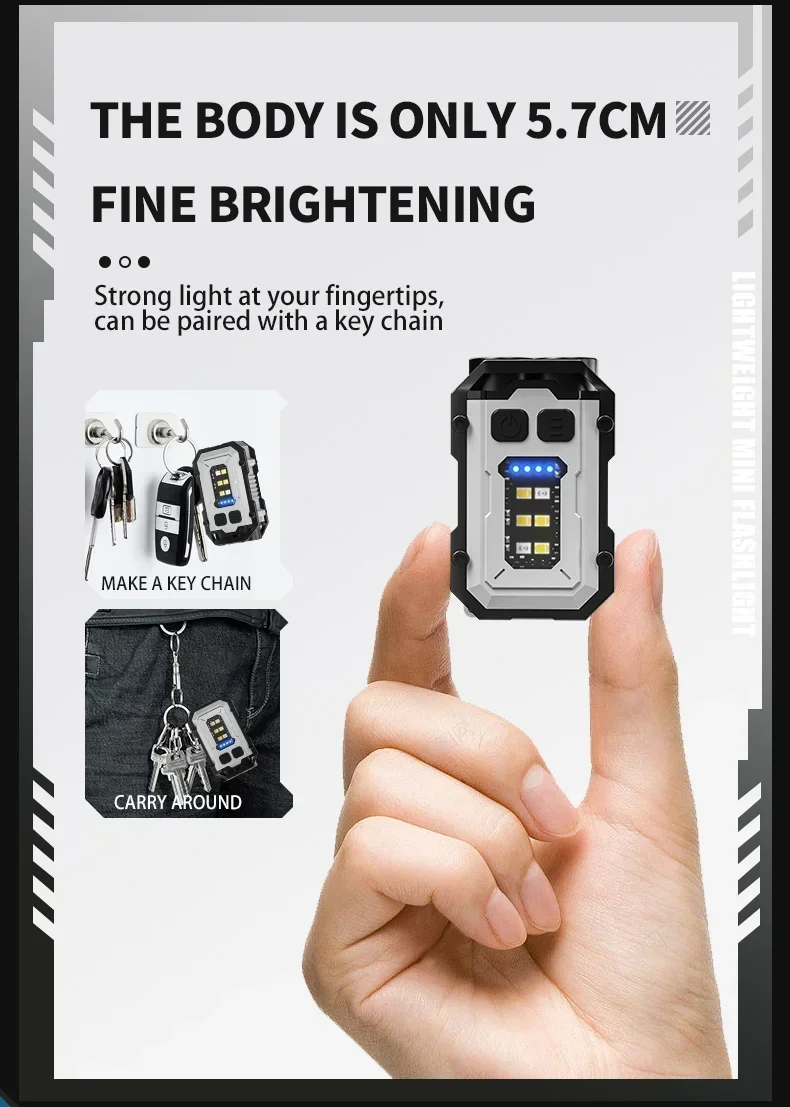 Powerfu LED Keychain Flashlight USB Rechargeable Magnetic COB Work Light Mini Pocket Torch Camping Walking Lamp Pen Clip Lantern