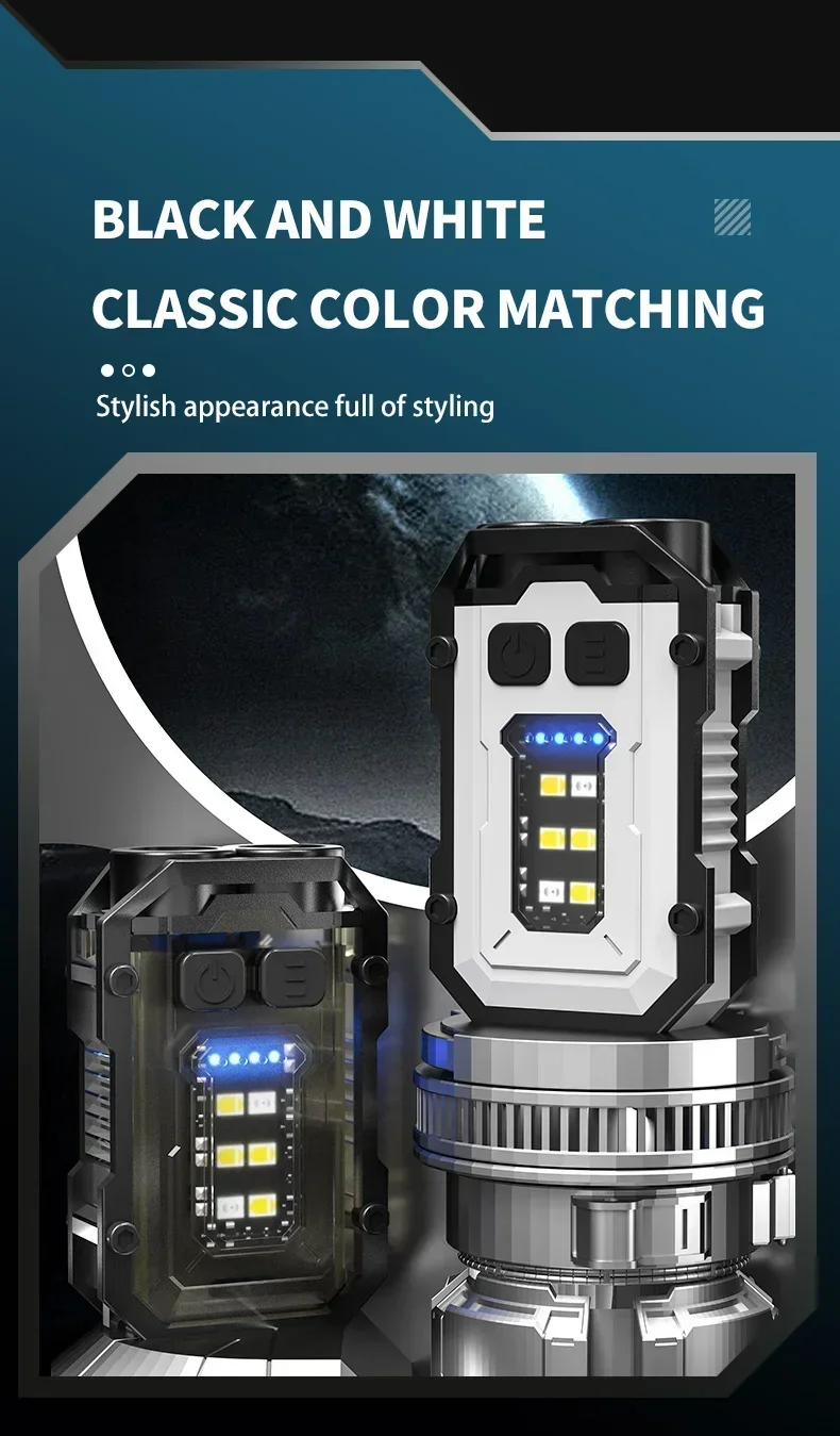 Powerfu LED Keychain Flashlight USB Rechargeable Magnetic COB Work Light Mini Pocket Torch Camping Walking Lamp Pen Clip Lantern
