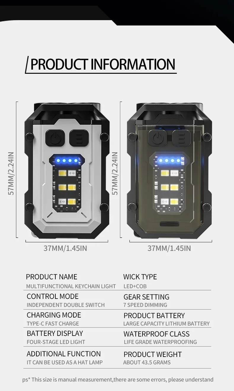 Powerfu LED Keychain Flashlight USB Rechargeable Magnetic COB Work Light Mini Pocket Torch Camping Walking Lamp Pen Clip Lantern