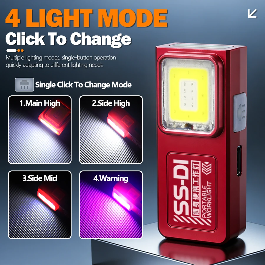 Powerfu LED Keychain Flashlight USB Rechargeable Magnetic COB Work Light Mini Pocket Torch Camping Walking Lamp Pen Clip Lantern