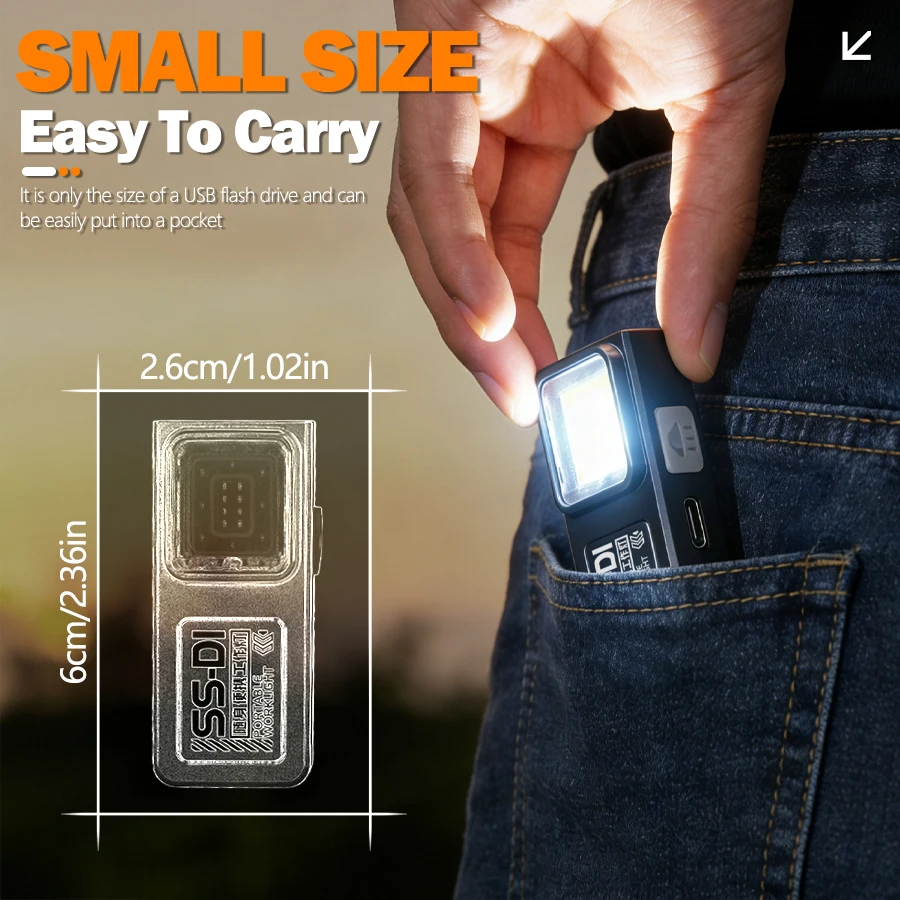 Powerfu LED Keychain Flashlight USB Rechargeable Magnetic COB Work Light Mini Pocket Torch Camping Walking Lamp Pen Clip Lantern