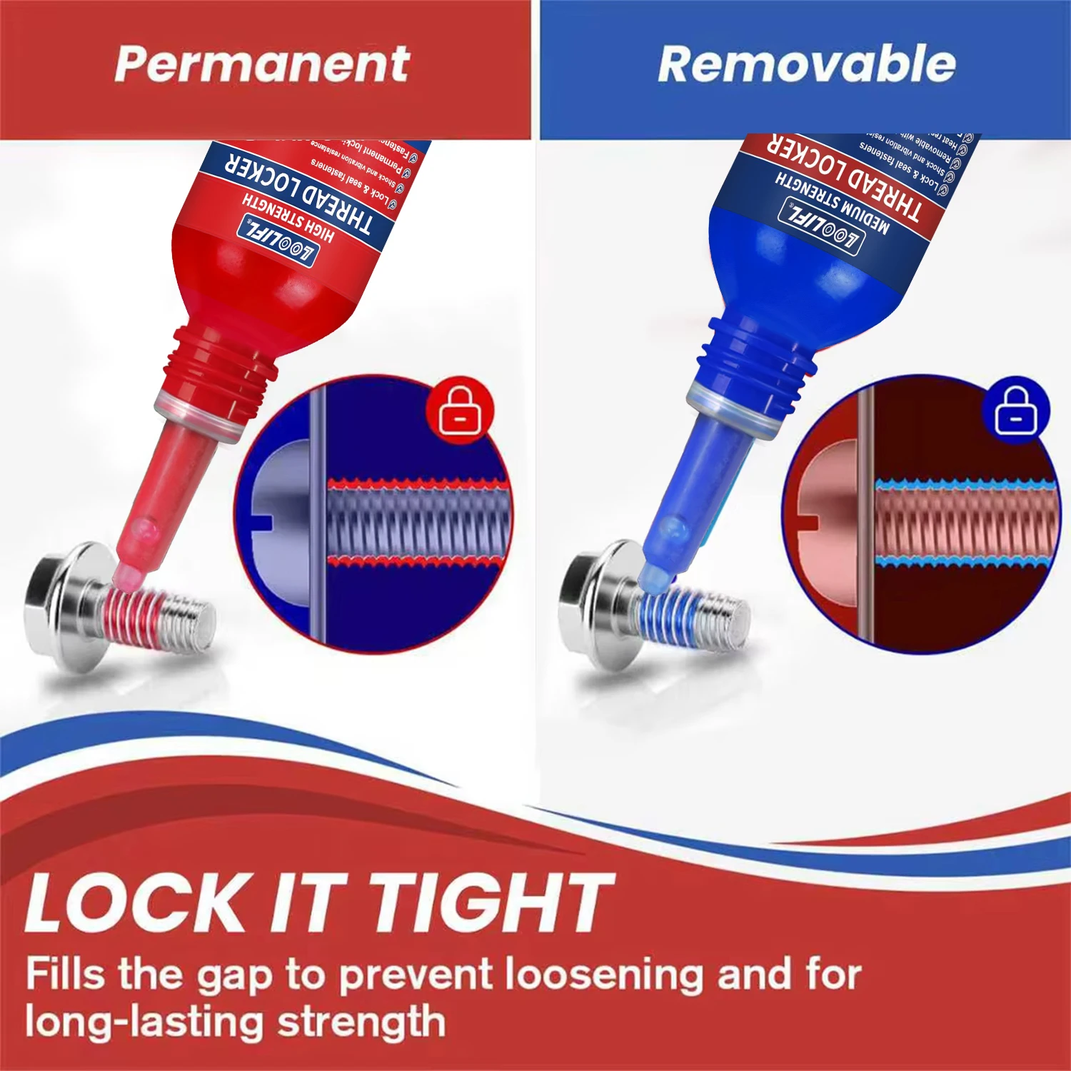 LOOLIFL 243 271 Screw Lock Threadlocker Red Screw Glue Thread Locking Agent Anaerobic Glue Anti-loose Universal Thread Sealants