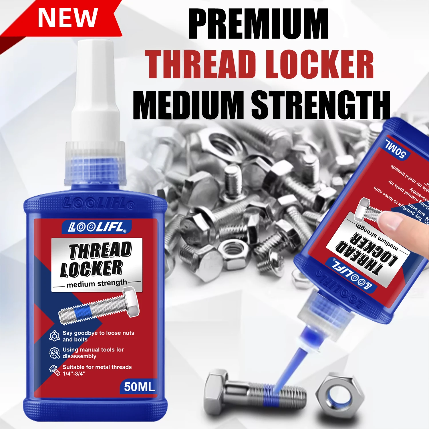 LOOLIFL 243 271 Screw Lock Threadlocker Red Screw Glue Thread Locking Agent Anaerobic Glue Anti-loose Universal Thread Sealants