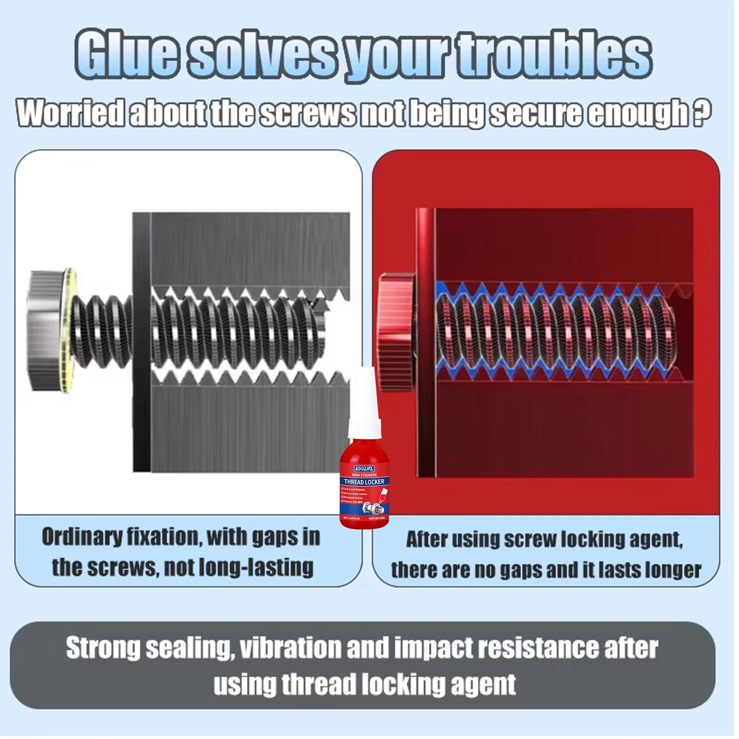 LOOLIFL 243 271 Screw Lock Threadlocker Red Screw Glue Thread Locking Agent Anaerobic Glue Anti-loose Universal Thread Sealants