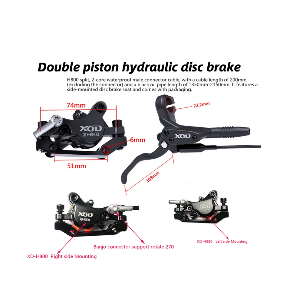 XOD H800/H880 Electric Scooter Hydraulic Disc Brake for KUKirin G4 G2 Master G2 Ultra G3PRO Electric Scooter Hydraulic Oil Brake