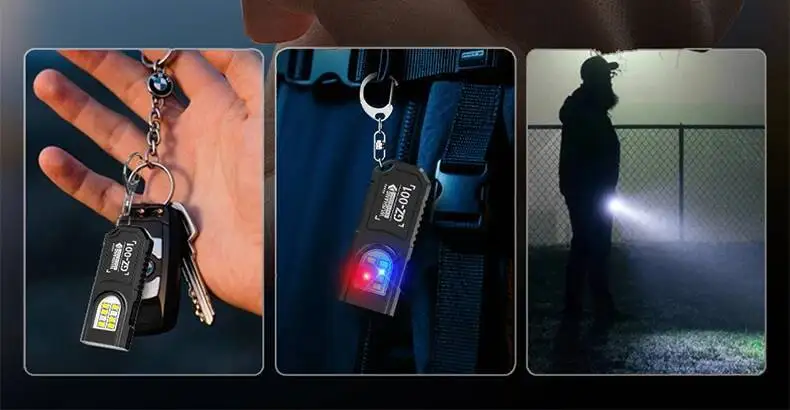 Powerful Mini COB LED Keychain Flashlight USB C Rechargeable Hanging Work Light Waterproof Keyring Camping Walking Pocket Lamp
