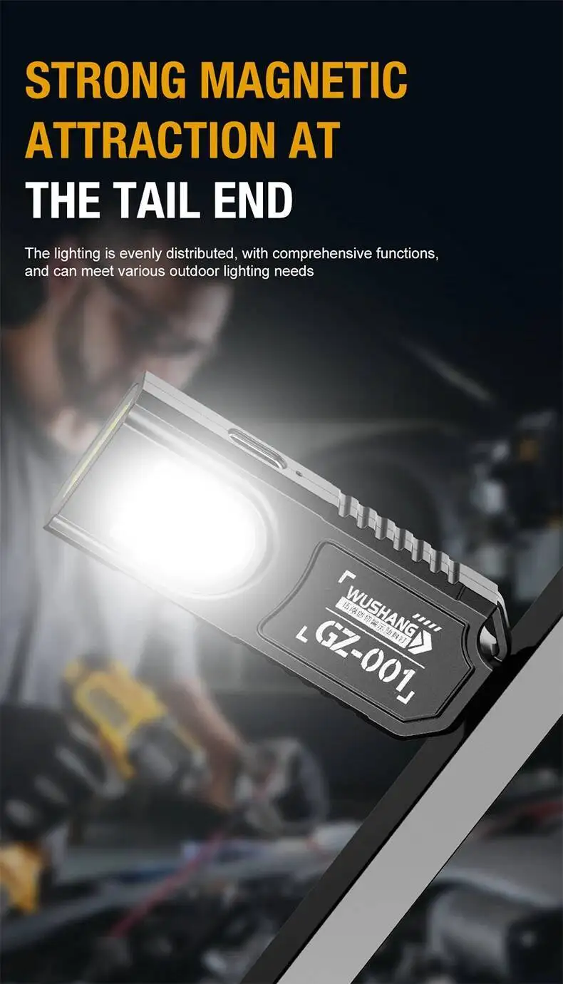 Powerful Mini COB LED Keychain Flashlight USB C Rechargeable Hanging Work Light Waterproof Keyring Camping Walking Pocket Lamp