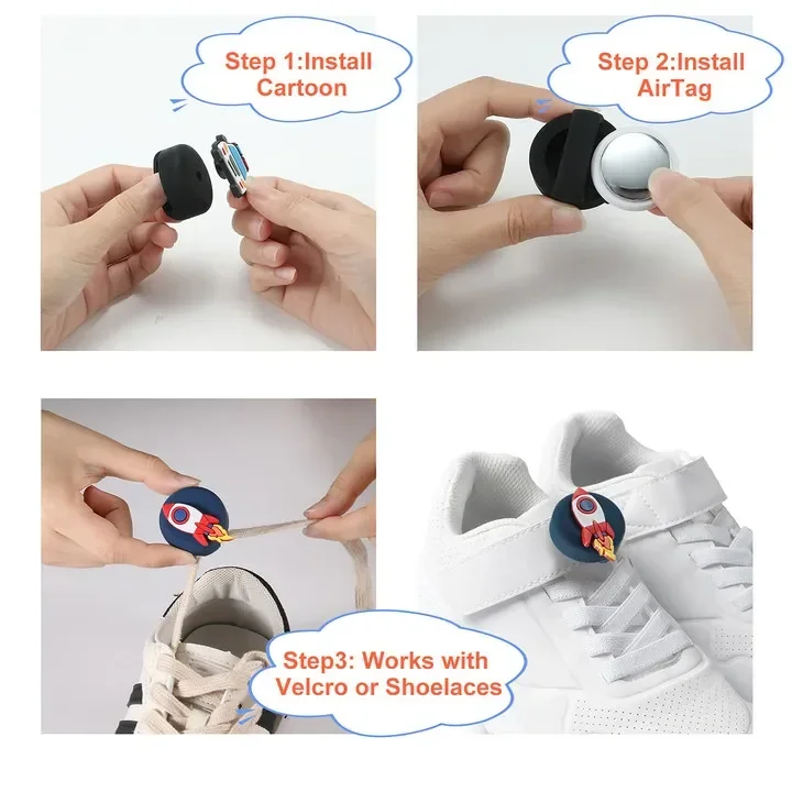 AirTag Holder Case for Kid Shoelaces & Straps Waterproof Silicone GPS Tracker Accessories for Toddler Child's Shoes Shoestring