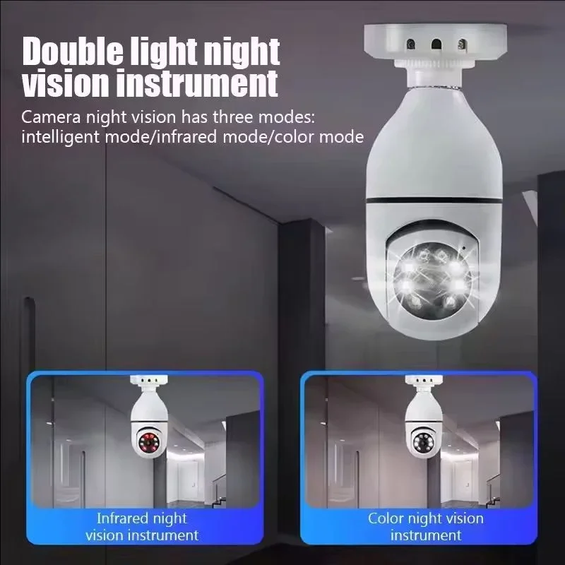 E27 Bulb Surveillance Outdoor Security Camera Automatic Night Vision Color Indoor Motion Detection Focus Zoom WiFi Camera