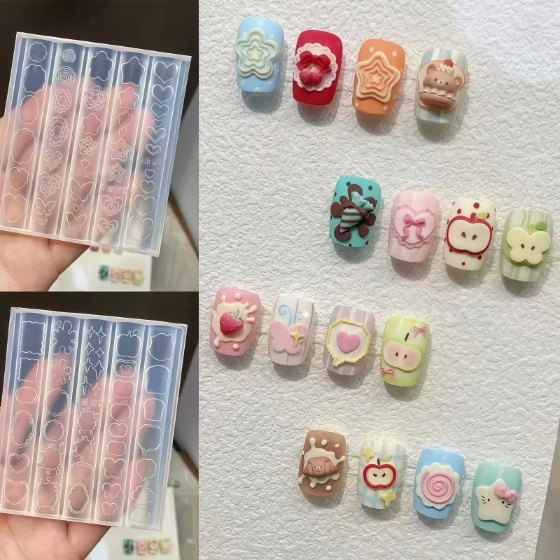 Cute Frame Dialogue Box Star Heart Apple Butterfly Nail Art Decorations Transparent Silicone Mold for Nail Art