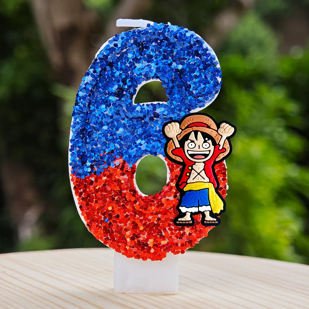 Hot One Piece Theme Candle Number 0-9 Luffy Candle Cake Decoration Birthday Party for Kids Baby Shower Toy Gifts