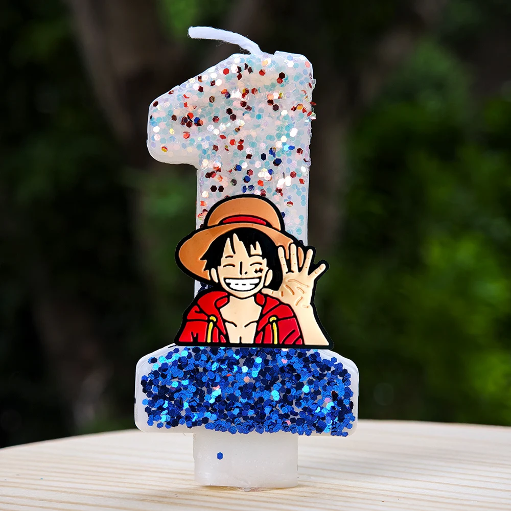 Hot One Piece Theme Candle Number 0-9 Luffy Candle Cake Decoration Birthday Party for Kids Baby Shower Toy Gifts