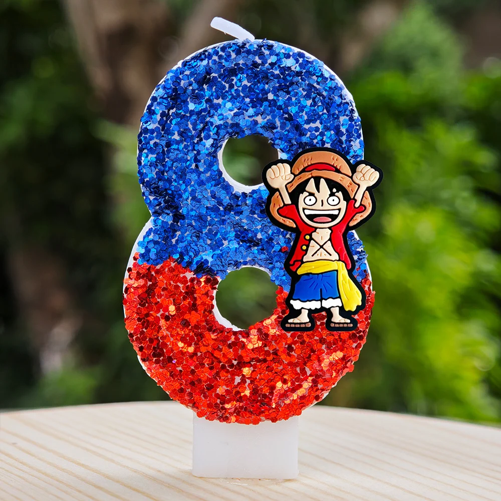 Hot One Piece Theme Candle Number 0-9 Luffy Candle Cake Decoration Birthday Party for Kids Baby Shower Toy Gifts