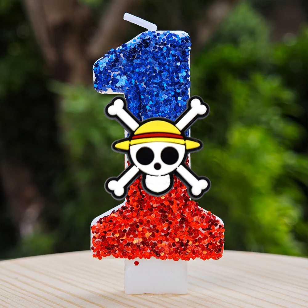 Hot One Piece Theme Candle Number 0-9 Luffy Candle Cake Decoration Birthday Party for Kids Baby Shower Toy Gifts