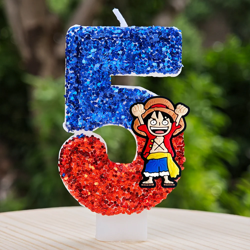 Hot One Piece Theme Candle Number 0-9 Luffy Candle Cake Decoration Birthday Party for Kids Baby Shower Toy Gifts