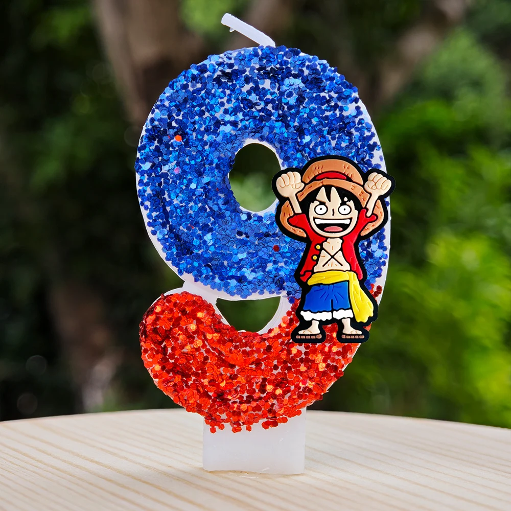 Hot One Piece Theme Candle Number 0-9 Luffy Candle Cake Decoration Birthday Party for Kids Baby Shower Toy Gifts