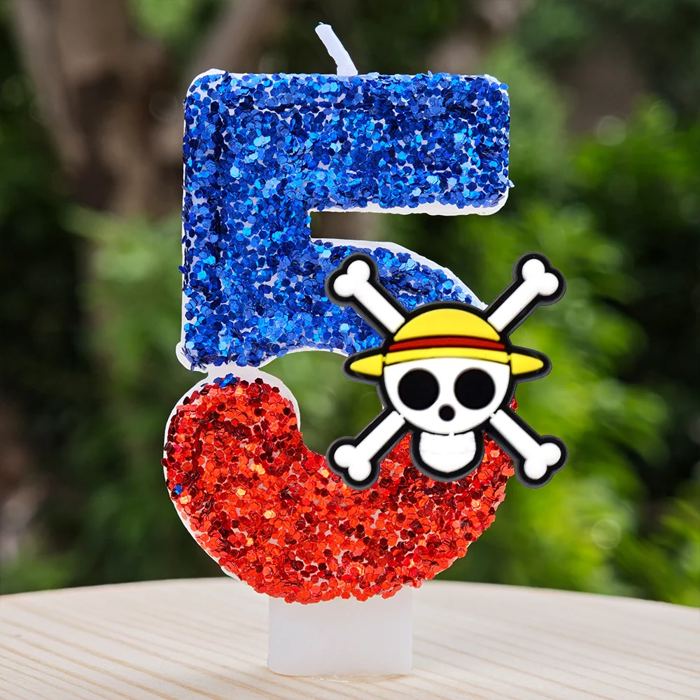 Hot One Piece Theme Candle Number 0-9 Luffy Candle Cake Decoration Birthday Party for Kids Baby Shower Toy Gifts