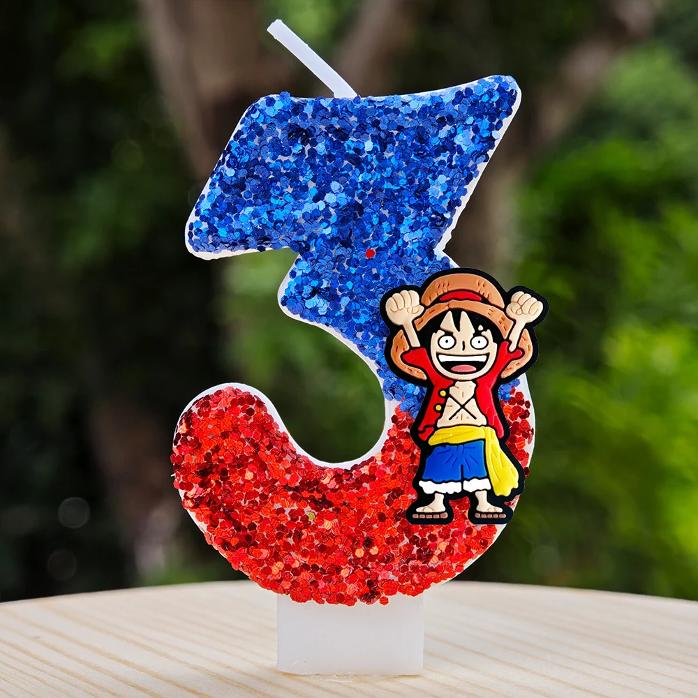 Hot One Piece Theme Candle Number 0-9 Luffy Candle Cake Decoration Birthday Party for Kids Baby Shower Toy Gifts