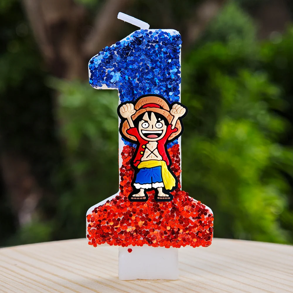 Hot One Piece Theme Candle Number 0-9 Luffy Candle Cake Decoration Birthday Party for Kids Baby Shower Toy Gifts