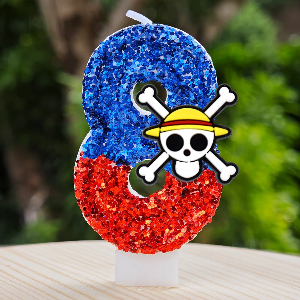 Hot One Piece Theme Candle Number 0-9 Luffy Candle Cake Decoration Birthday Party for Kids Baby Shower Toy Gifts