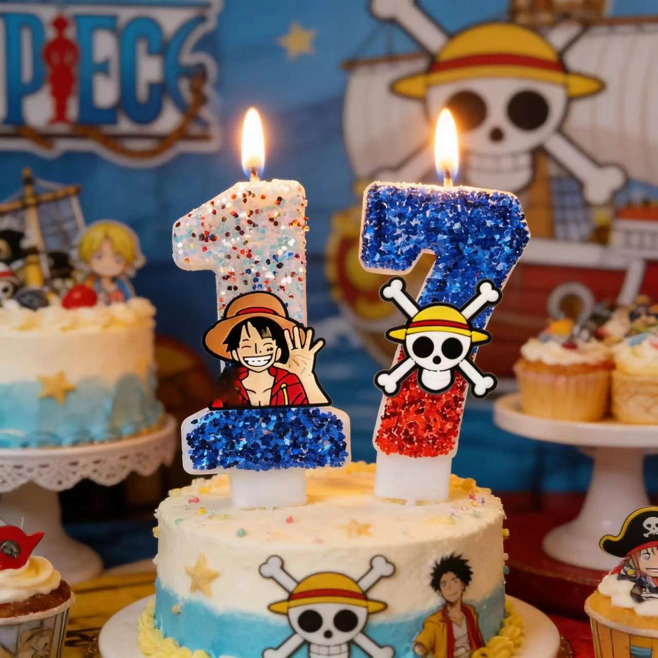 Hot One Piece Theme Candle Number 0-9 Luffy Candle Cake Decoration Birthday Party for Kids Baby Shower Toy Gifts