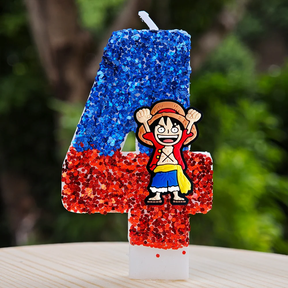 Hot One Piece Theme Candle Number 0-9 Luffy Candle Cake Decoration Birthday Party for Kids Baby Shower Toy Gifts