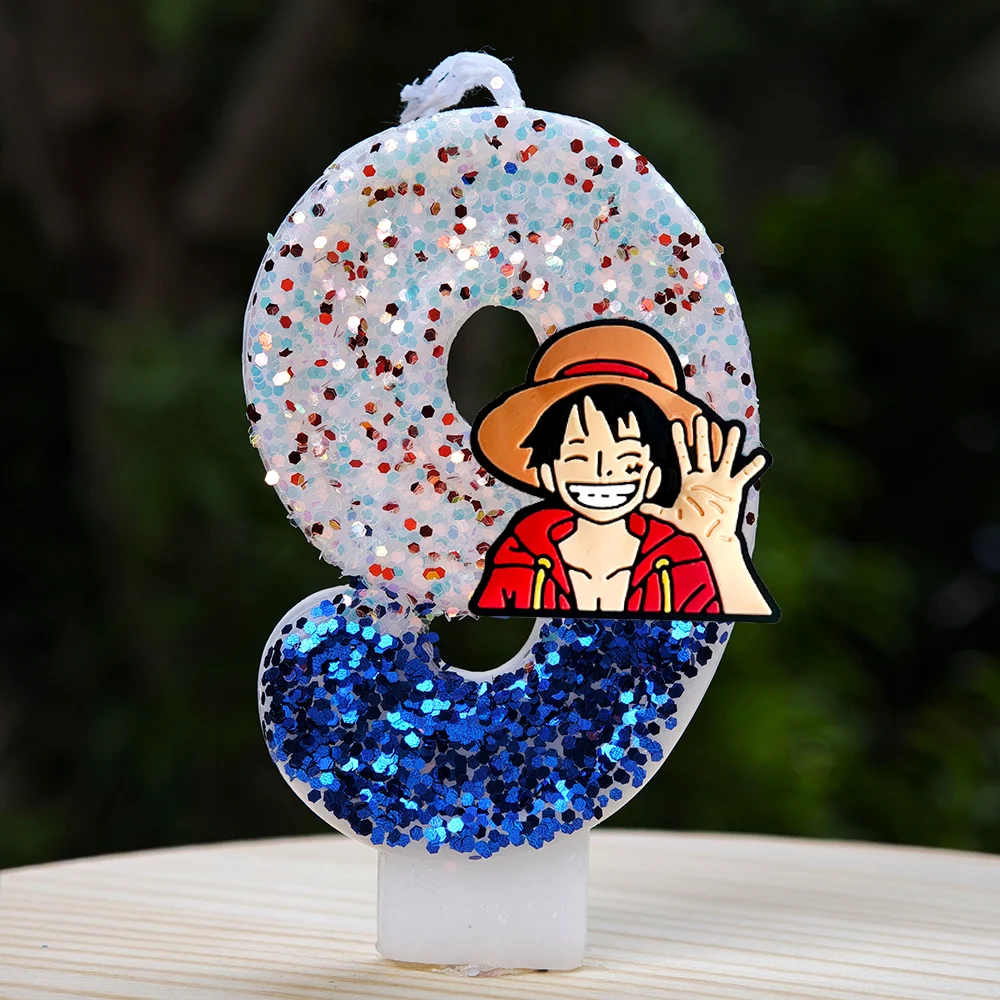 Hot One Piece Theme Candle Number 0-9 Luffy Candle Cake Decoration Birthday Party for Kids Baby Shower Toy Gifts