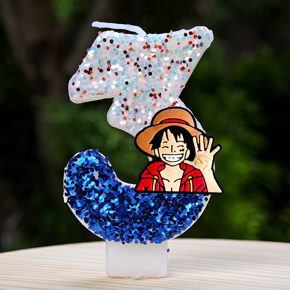 Hot One Piece Theme Candle Number 0-9 Luffy Candle Cake Decoration Birthday Party for Kids Baby Shower Toy Gifts
