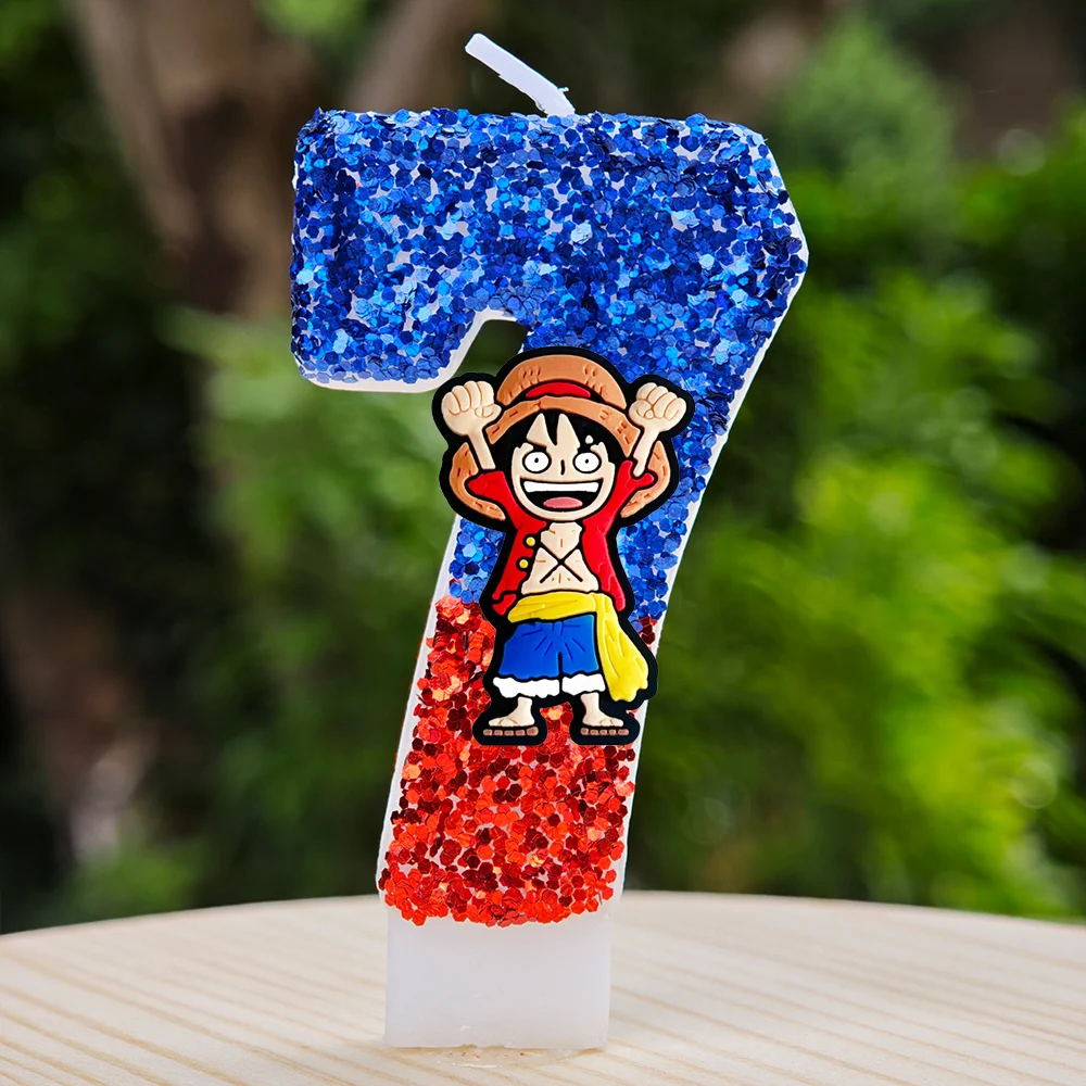 Hot One Piece Theme Candle Number 0-9 Luffy Candle Cake Decoration Birthday Party for Kids Baby Shower Toy Gifts