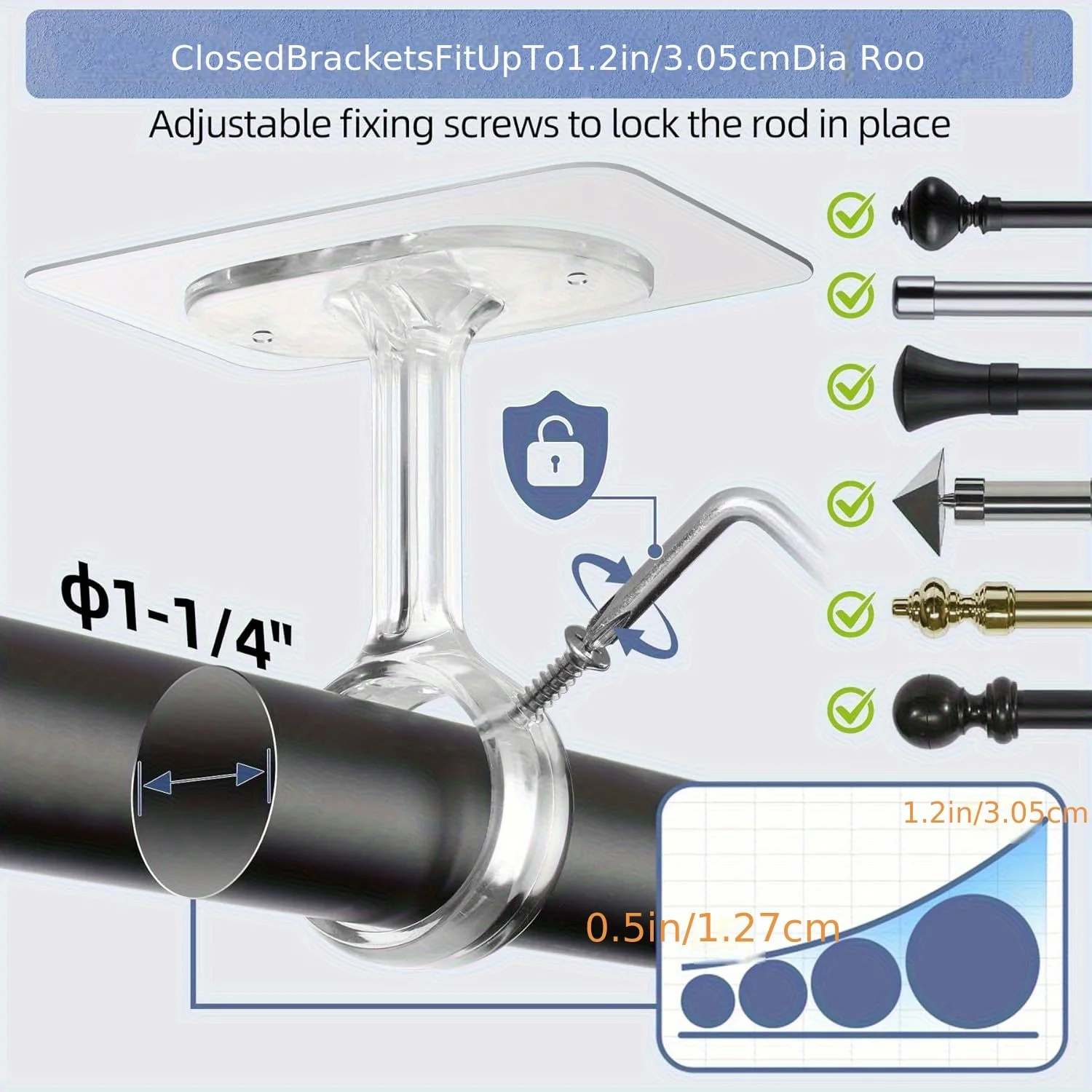2/4/6/8Pcs Self Adhesive Curtain Rod Bracket No Drill Heavy Duty Ceiling Mount Hook Holder For Bedroom Wardrobe Window