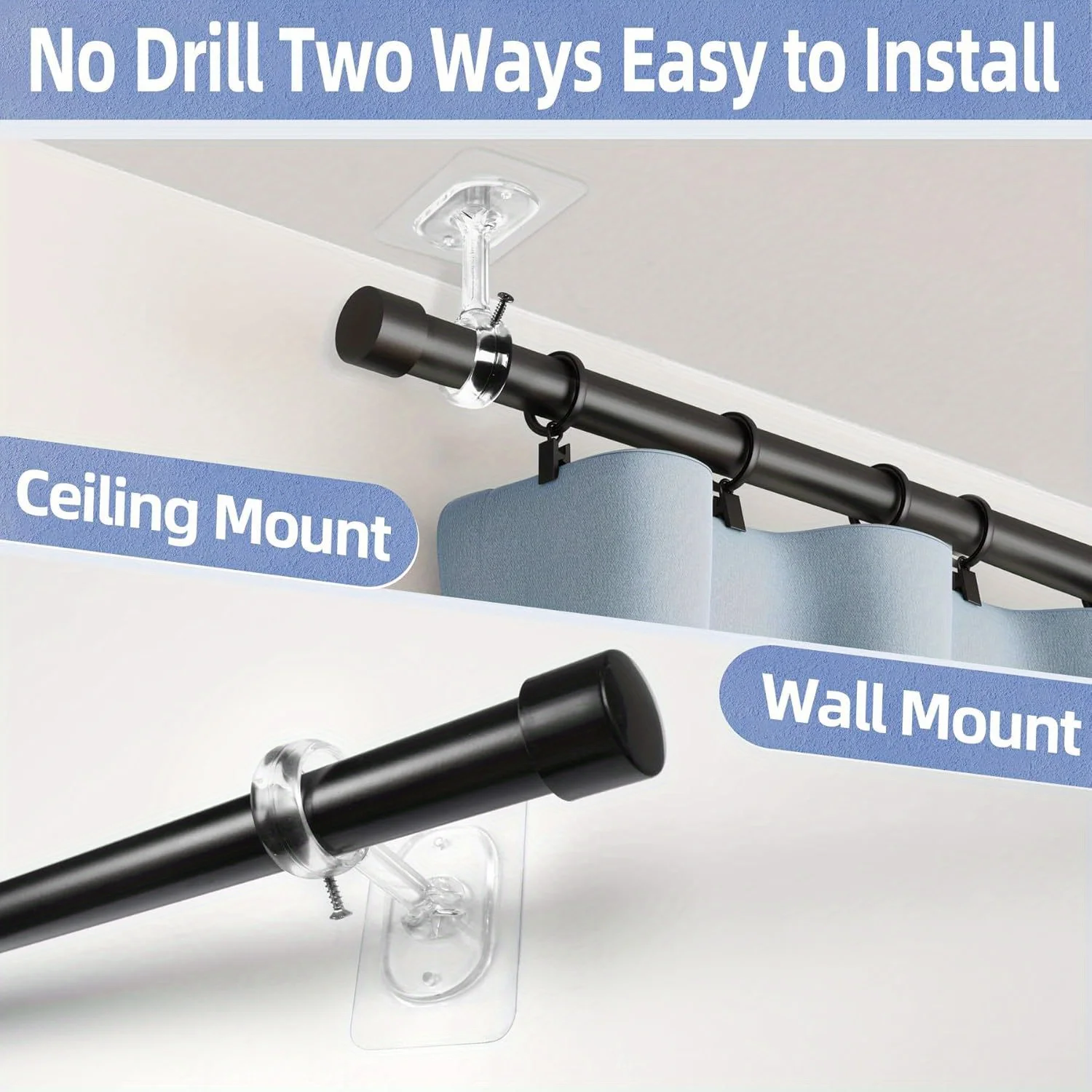 2/4/6/8Pcs Self Adhesive Curtain Rod Bracket No Drill Heavy Duty Ceiling Mount Hook Holder For Bedroom Wardrobe Window