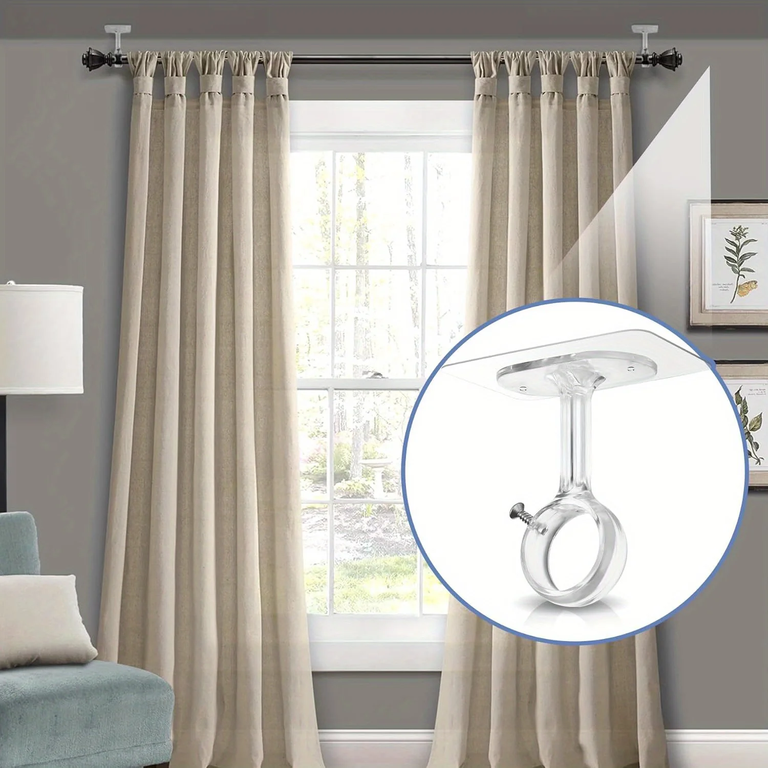 2/4/6/8Pcs Self Adhesive Curtain Rod Bracket No Drill Heavy Duty Ceiling Mount Hook Holder For Bedroom Wardrobe Window