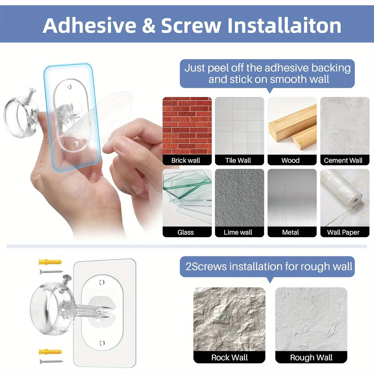 2/4/6/8Pcs Self Adhesive Curtain Rod Bracket No Drill Heavy Duty Ceiling Mount Hook Holder For Bedroom Wardrobe Window