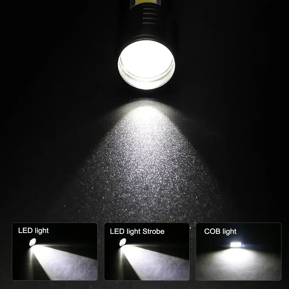 Mini LED Flashlight COB+XPE Portable Torch USB Charging Camping Lantern Zoomable Focus Light Tactical Flashlight with Pen Clip